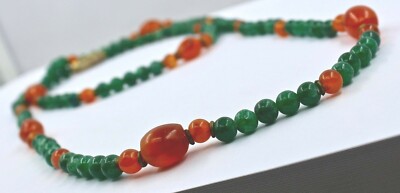 Natural Orange Carnelian 0ct Green Quartz Round Beads Fashion Necklace For Women