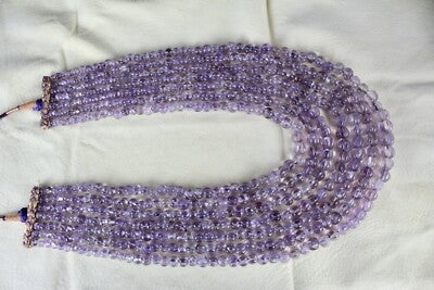 Natural Amethyst Beads Carved Melon Necklace 7l 1024ct Gemstone Antique Fashion
