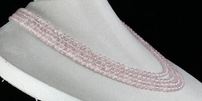 Natural Rose Quartz 432 Carats Beads Round 4 Line Fashion Pink Necklace