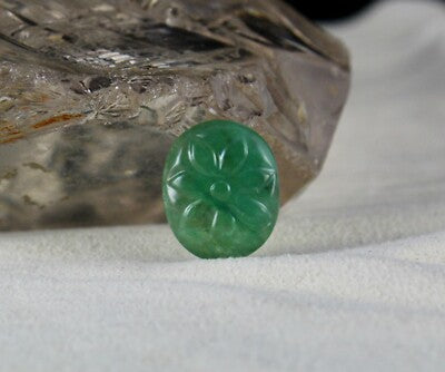 Zambian Emerald 5.80ct Carved Oval Cabochon Gemstone Ring Pendant