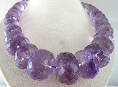 Natural Amethyst Faceted Round Gemstone Necklace 26mm 1852 Ct Big Brazilian Bead