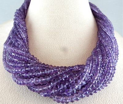 Natural Amethyst Beads Faceted Round 705 Ct Sterling Silver Necklace
