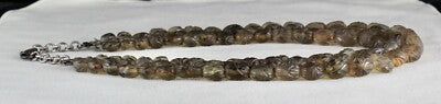 Natural Smoky Quartz Beads Melon Carved Necklace 746 Ct Gemstone 3 Line