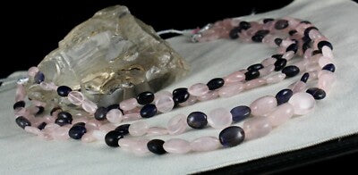 Natural Rose Quartz 826 Ct Iolite Beads 5 Line Fashion Gemstone Necklace