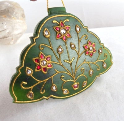 Certified Natural Green Jade 240ct Diamond Ruby 22k Gold Antique Pendant