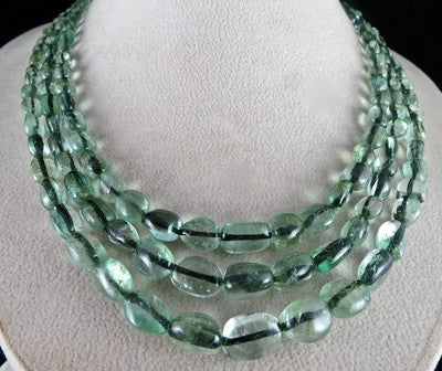 Certified Vintage Natural Emerald 396 Ct Beads Long Colombian Mines Necklace
