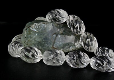 Natural White Rock Crystal Quartz Beads 13 Pcs Oval 1142 Carats Gemstone