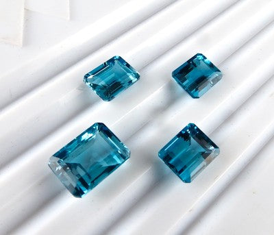 Blue Topaz Octagon Cut 4 Pcs, 28.9 Ct Gemstones For Pendant, Earring, Ring Set