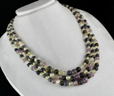 Vintage Multi Natural Semi Precious Carved Beads Gemstone Necklace 578 Ct
