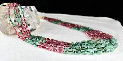 Certified Natural Emerald Tourmaline 581 Ct Multi Colour Beads Necklace 5l