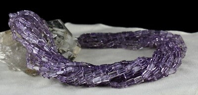Natural Amethyst Tube Beads 1439 Carats Sterling Silver Gemstone Necklace