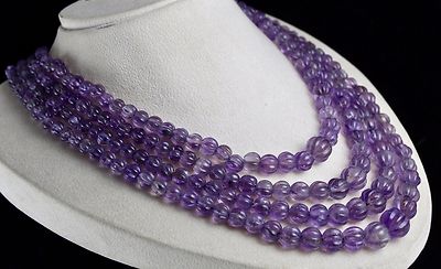 Natural Amethyst 906 Ct Carved Melon Beads Gemstone Antique Necklace