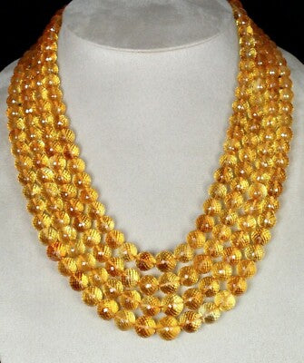 Natural Yellow Citrine 1446 Ct Faceted Round Beads Necklace Gemstone For Women