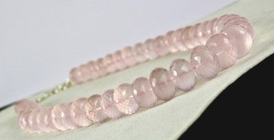 Faceted Rose Quartz Beads Necklace 1125 Ct Pink Gemstone Sterling Silver