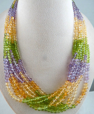 Natural Peridot 696ct Citrine Amethyst Round Beads Fashion Necklace For Women