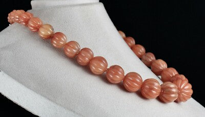 Natural Orange Aventurine 1297 Ct Carved Beaded Necklace Sterling Silver Clasp