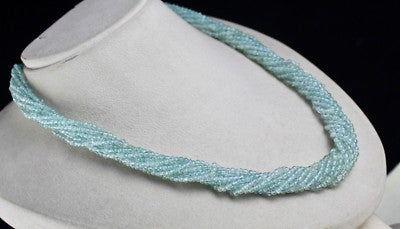 Natural Blue Aquamarine 380 Ct Round Beaded Sterling Silver Necklace