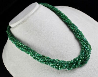 Luxury Antique Emerald Necklace 11 L 442 Ct Certified Natural Gemstone Beads