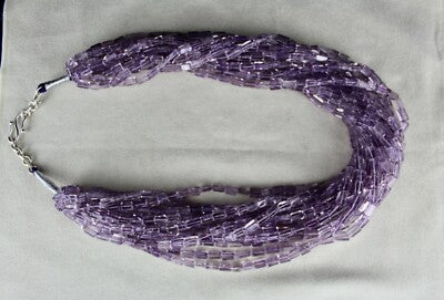 Natural Amethyst Tube Beads 1439 Carats Sterling Silver Gemstone Necklace