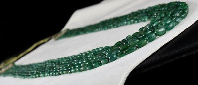 Certified Vintage Natural Emerald 471 Ct Green Gemstone Long Beads Necklace