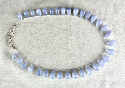 Natural Blue Chalcedony Teardrop Beads Necklace 438ct Gemstone Fine Jewelry