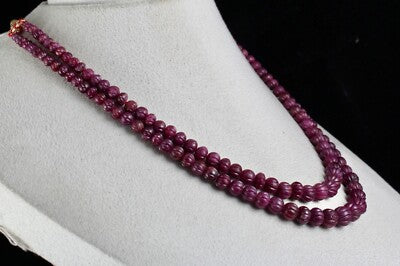 Certified Fine Natural Ruby Beads Carved Melon Necklace 403ct