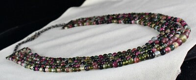 Certified Multi Tourmaline Beads Necklace 633 Ct Sterling Silver Clasp