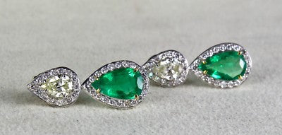 Certified Natural Zambia Emerald 54ct Natural Diamond Pear Cut 18k Gold Earrings