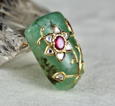 Certified Mughal 1112Ct Natural Emerald Ruby Diamond 22k Gold Pendant Design