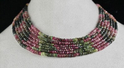 Natural Multi Colour Tourmaline 467ct Faceted Beads Gemstone Necklace
