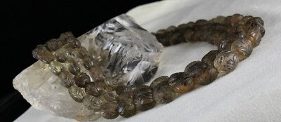 Natural Smoky Quartz Beads Melon Carved Necklace 746 Ct Gemstone 3 Line