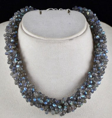 561 Ct Natural Labradorite Briolette Necklace 18" Sterling Silver Women