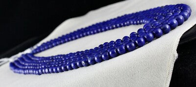 Certified Natural Blue Lapis Lazuli 851 Ct Beads Round 9mm Gemstone Necklace