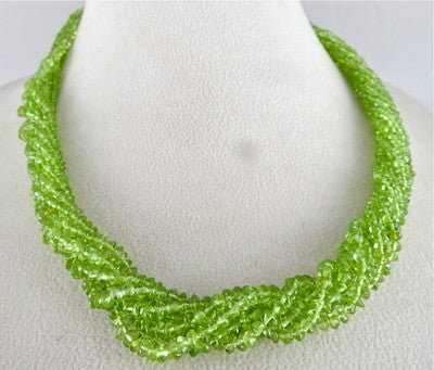 Sterling Silver Green Peridot 445 Ct Beads Round Button Gemstone Necklace
