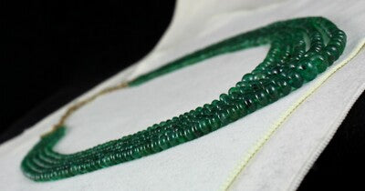 Certified Green Gemstone Natural Emerald 338ct Beads Necklace For Women