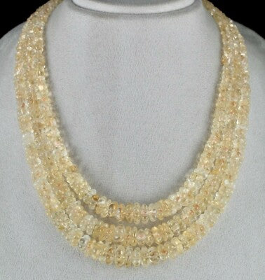 Citrine Melon Carved Beads Necklace 778 Ct Semi Precious Gemstone Beaded