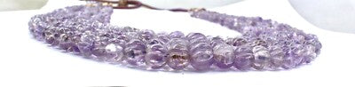 Vintage Natural Amethyst 755 Ct Melon Carved Beads Purple Gemstone Necklace