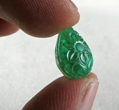 Certified 17x11 Mm Natural Zambia Emerald 6.50ct Pear Carved Gemstone