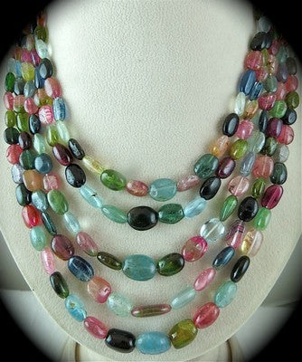 Certified Natural Multi Tourmaline Aquamarine 877 Ct Beads Long Party Necklace