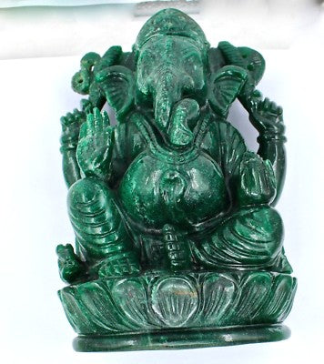 Certified Natural Green Quartz 13565 Ct 8" Lord Ganesha Statue For Home Decor