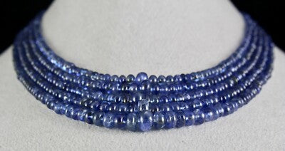 Certified Natural Blue Sapphire Beads 5 L 395 Ct Sterling Silver Necklace