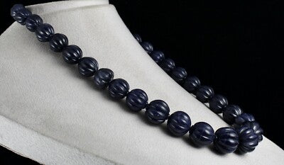 Natural Blue Jade 1001 Carats Carved Beads Sterling Silver Necklace