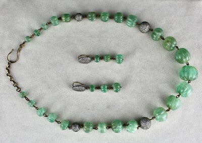 Certified Natural Colombian Emerald 550 Ct Sterling Silver Necklace Earring Set