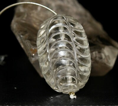 Natural White Rock Crystal Quartz Carved Round Bead 1 Pcs 264 Ct Gemstone