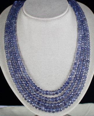 Certified Natural Iolite Beads Faceted Round Necklace 4 L 830 Ct Blue Gemstone