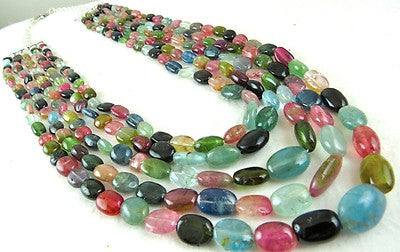 Certified Natural Multi Tourmaline Aquamarine 877 Ct Beads Long Party Necklace