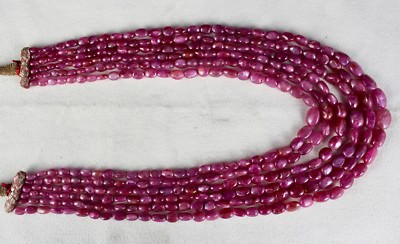 Certified Fashion Necklace Natural Ruby Beads Cabochon 627 Ct 6 Line