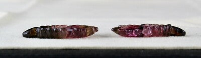 Certified Natural Watermelon Tourmaline Carved Pair 55.67 Ct Earrings 39x20mm
