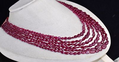 Certified Natural Ruby 545 Ct Beads Long Tumble Gemstone Ladies Necklace