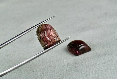 Certified Rare Colour Natural Tourmaline 59.66ct Carved 4pcs Gemstone Earring